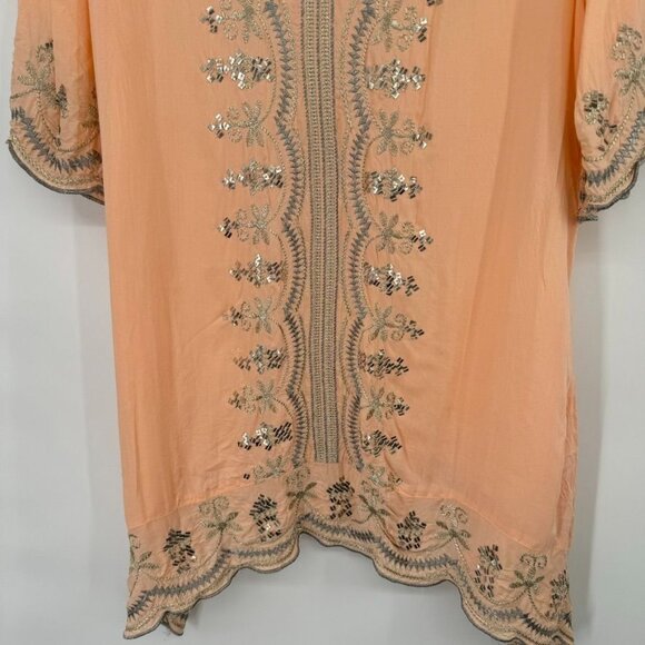 Soft Surroundings Peach gold Catalina Embroidered Tunic Top  Boho short sleeve - Picture 7 of 12